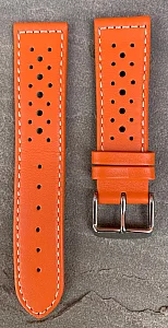 (image for) 18mm Orange/White - Genuine Leather Watch Strap / Band RIDER, Perforated (2)