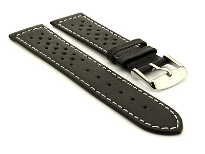 (image for) 20mm Black/White - Genuine Leather Watch Strap / Band RIDER, Perforated (1)