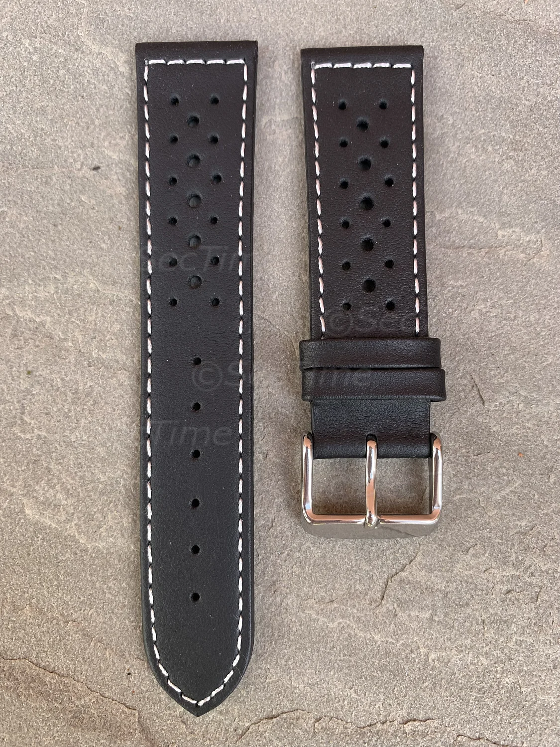 (image for) 20mm Black/White - Genuine Leather Watch Strap / Band RIDER, Perforated (2)