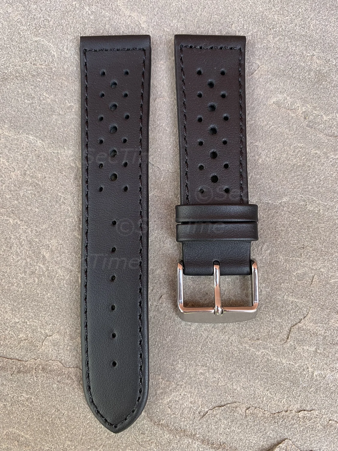 (image for) 18mm Black/Black - Genuine Leather Watch Strap / Band RIDER, Perforated (2)