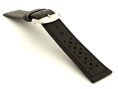 (image for) 20mm Black/Black - Genuine Leather Watch Strap / Band RIDER, Perforated