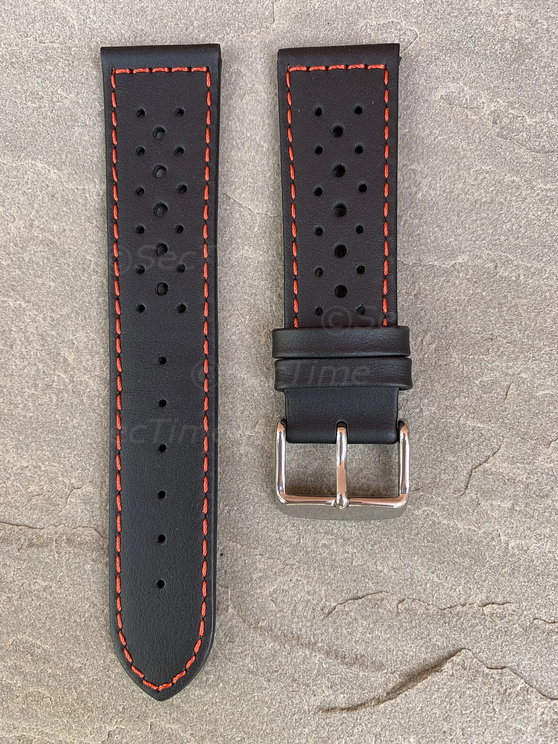(image for) 20mm Black/Red - Genuine Leather Watch Strap / Band RIDER, Perforated (2)