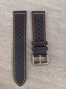 (image for) 20mm Black/Orange - Genuine Leather Watch Strap / Band RIDER, Perforated (2)