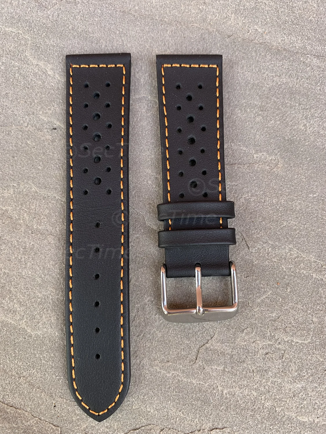 (image for) 20mm Black/Orange - Genuine Leather Watch Strap / Band RIDER, Perforated (2)