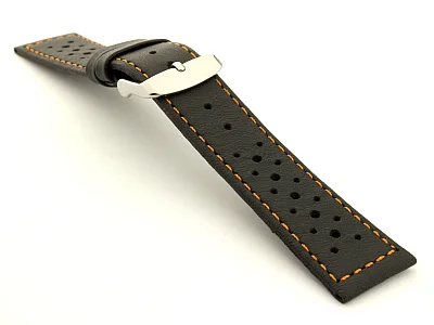 (image for) 22mm Black/Orange - Genuine Leather Watch Strap / Band RIDER, Perforated