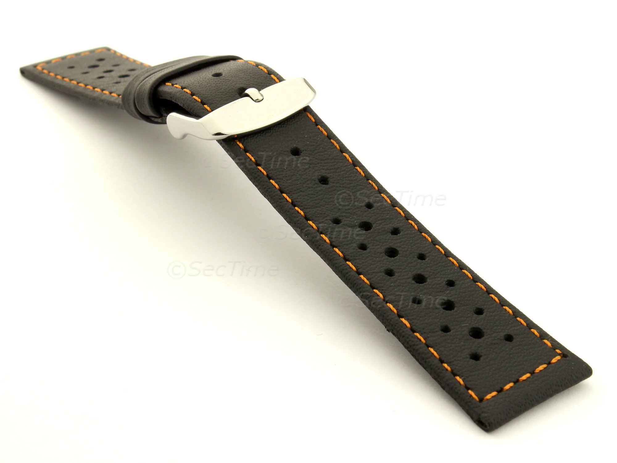(image for) 20mm Black/Orange - Genuine Leather Watch Strap / Band RIDER, Perforated