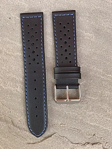 (image for) 22mm Black/Blue - Genuine Leather Watch Strap / Band RIDER, Perforated (2)