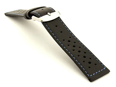 (image for) 20mm Black/Blue - Genuine Leather Watch Strap / Band RIDER, Perforated