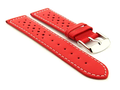 (image for) 20mm Red/White - Genuine Leather Watch Strap / Band RIDER, Perforated (1)