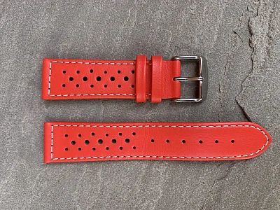 (image for) 20mm Red/White - Genuine Leather Watch Strap / Band RIDER, Perforated (2)