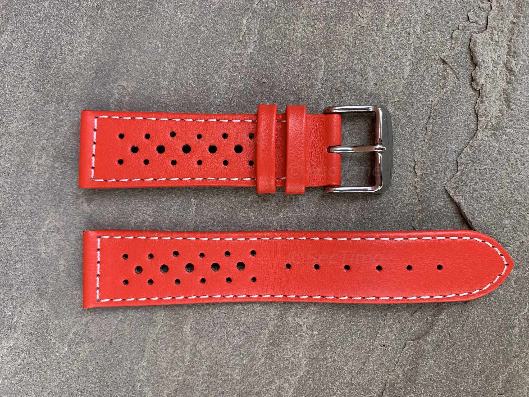 (image for) 20mm Red/White - Genuine Leather Watch Strap / Band RIDER, Perforated (2)