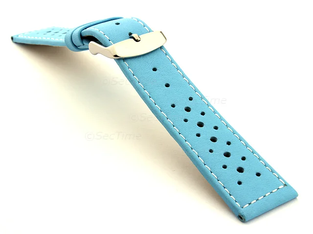 (image for) 20mm Sky Blue/White - Genuine Leather Watch Strap / Band RIDER, Perforated