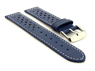 (image for) 20mm Blue/White - Genuine Leather Watch Strap / Band RIDER, Perforated (1)