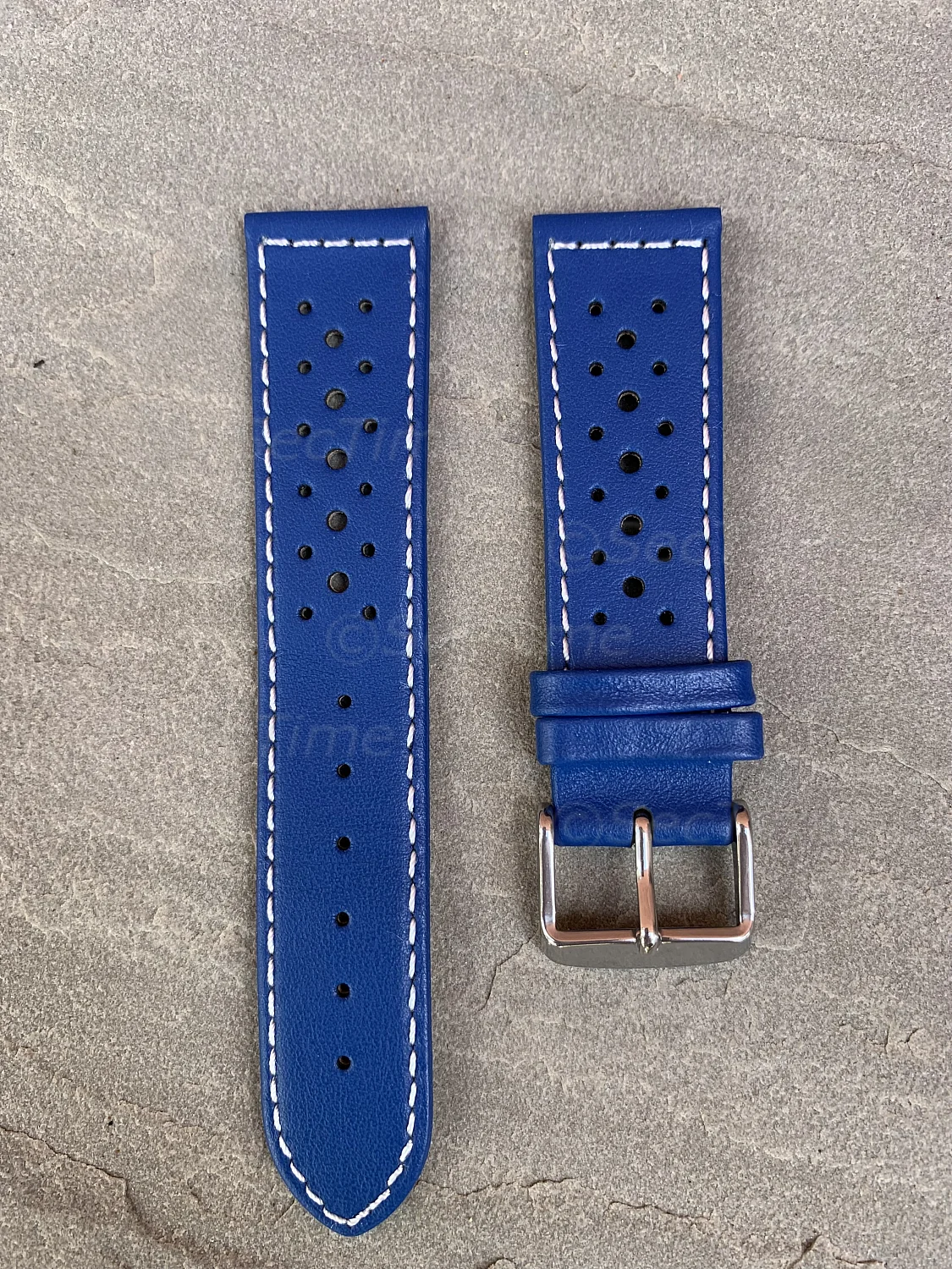 (image for) 18mm Blue/White - Genuine Leather Watch Strap / Band RIDER, Perforated (2)