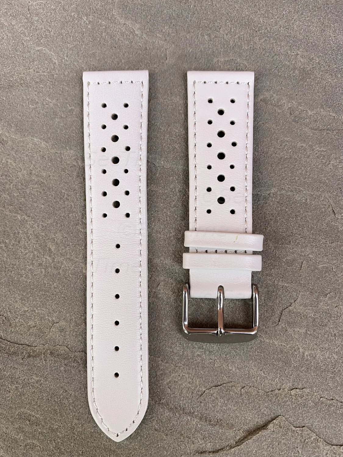 (image for) 22mm White/White - Genuine Leather Watch Strap / Band RIDER (2)