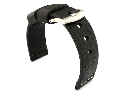 (image for) Genuine Leather Watch Strap RIVIERA Extra Long Black/White 20mm (1)