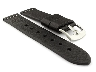 (image for) Genuine Leather Watch Strap RIVIERA Extra Long Black/White 22mm