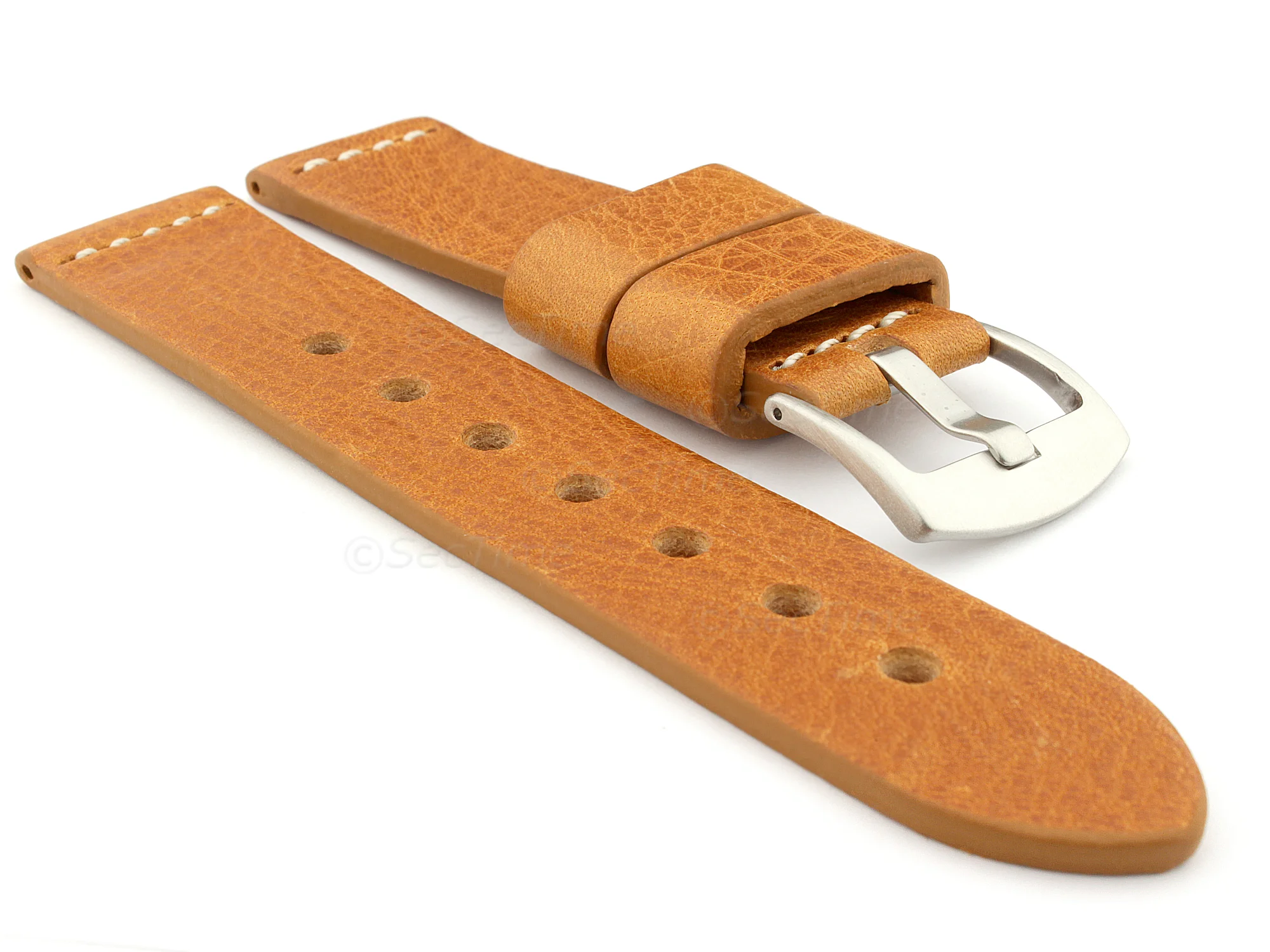 (image for) Genuine Leather Watch Strap RIVIERA Extra Long Brown(Tan)/White 18mm