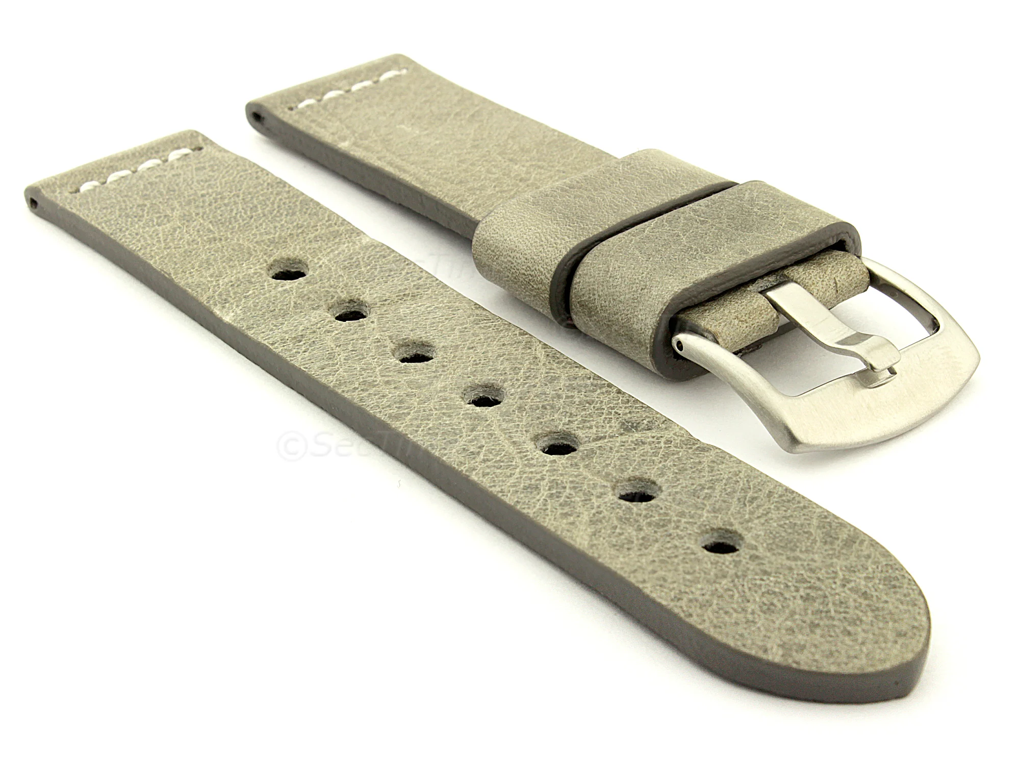 (image for) Genuine Leather Watch Strap RIVIERA RM Grey/White 18mm (1)