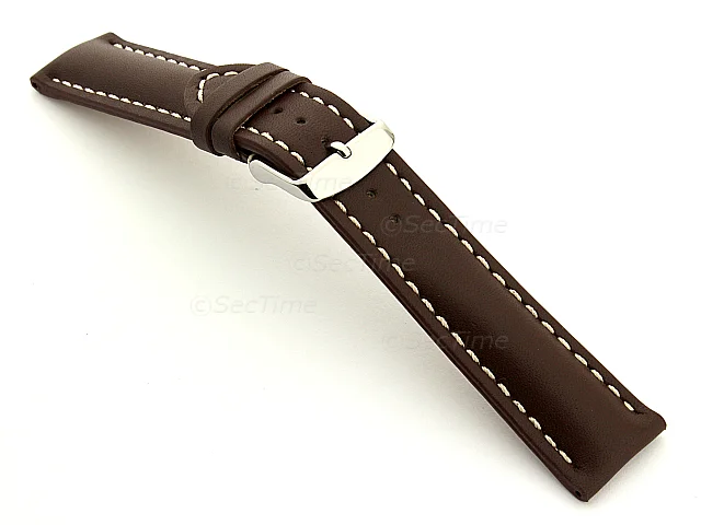 (image for) Padded Genuine Leather Watch Strap SAHARA Dark Brown/White 22mm