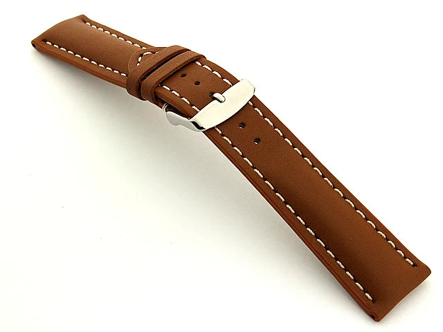 (image for) Padded Genuine Leather Watch Strap SAHARA Brown/White 22mm