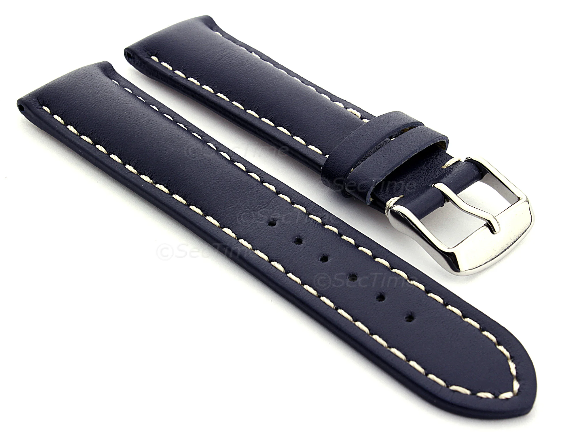 (image for) Padded Genuine Leather Watch Strap SAHARA Blue/White 20mm (1)