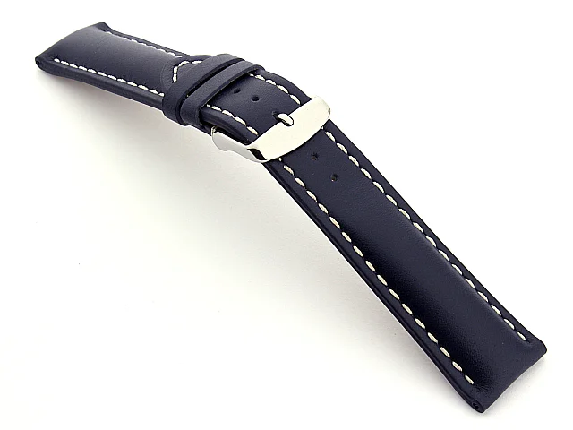 (image for) Padded Genuine Leather Watch Strap SAHARA Blue/White 22mm