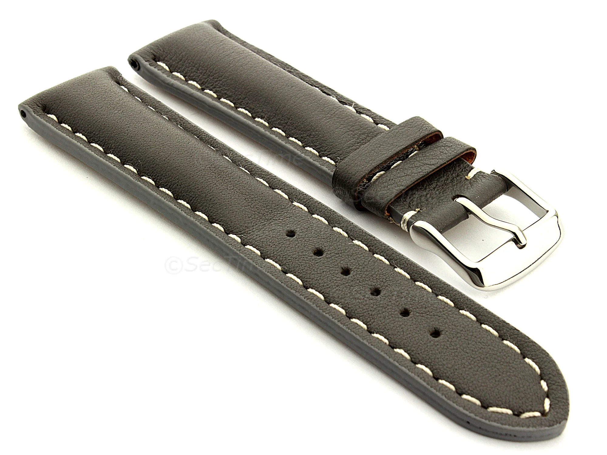 (image for) Padded Genuine Leather Watch Strap SAHARA Grey/White 24mm (1)