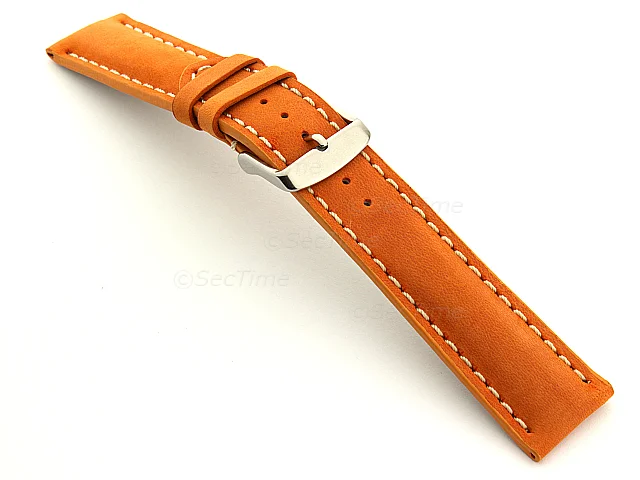 (image for) Padded Genuine Leather Watch Strap SAHARA Orange/White 20mm