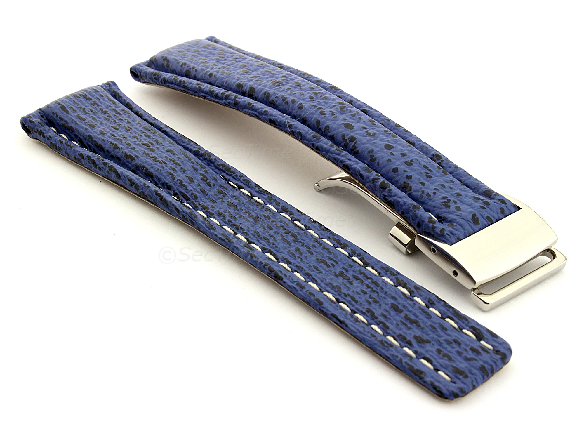(image for) Shark Skin Watch Strap for Breitling Blue 22mm/18mm (1)
