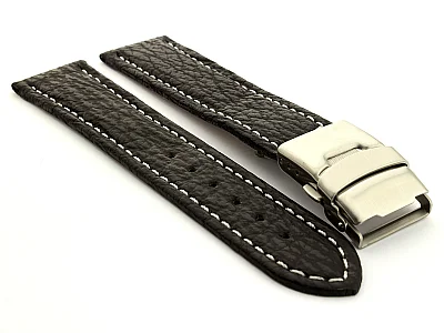 (image for) Genuine Shark Skin Watch Band with Deployment Clasp Black 24mm