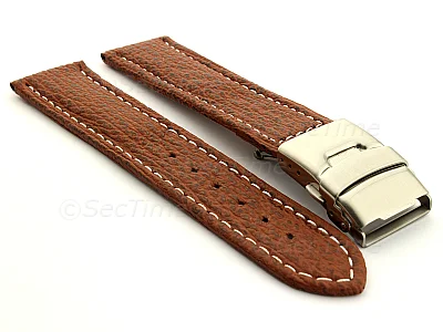 (image for) Genuine Shark Skin Watch Band with Deployment Clasp Brown 20mm