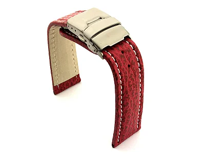 (image for) Genuine Shark Skin Watch Band with Deployment Clasp Red 18mm (1)