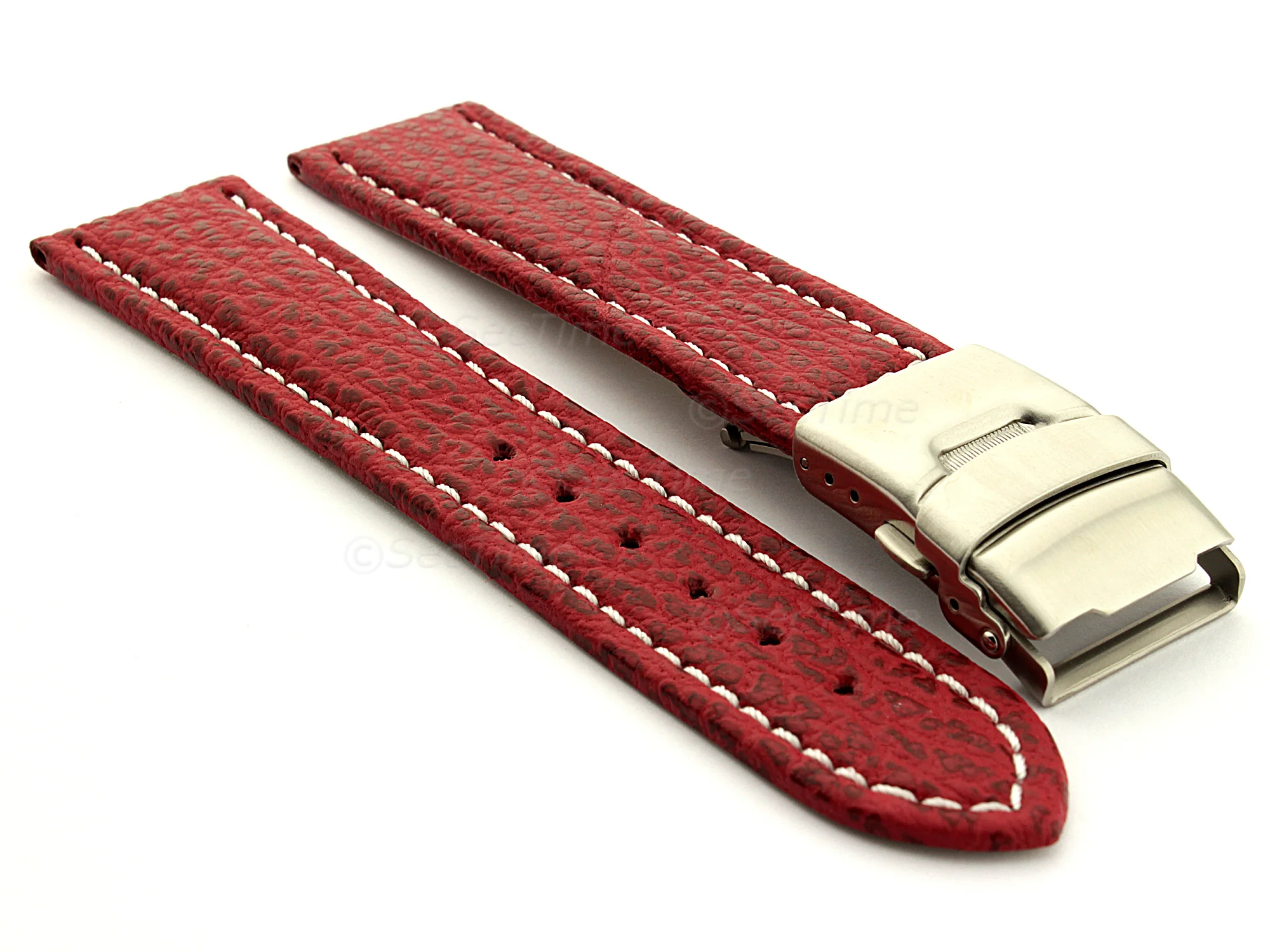 (image for) Genuine Shark Skin Watch Band with Deployment Clasp Red 18mm