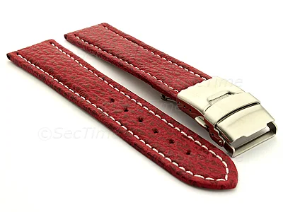 (image for) Genuine Shark Skin Watch Band with Deployment Clasp Red 20mm
