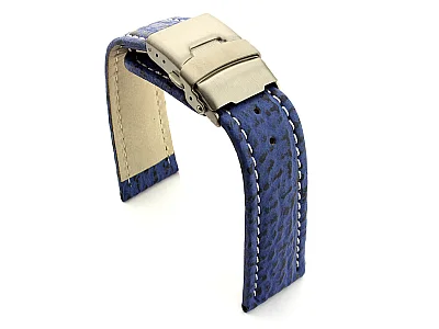 (image for) Genuine Shark Skin Watch Band with Deployment Clasp Blue 18mm (1)