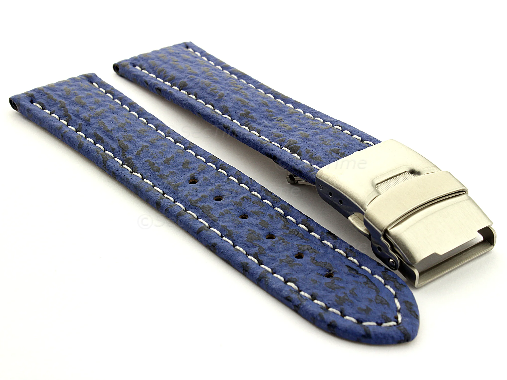 (image for) Genuine Shark Skin Watch Band with Deployment Clasp Blue 18mm