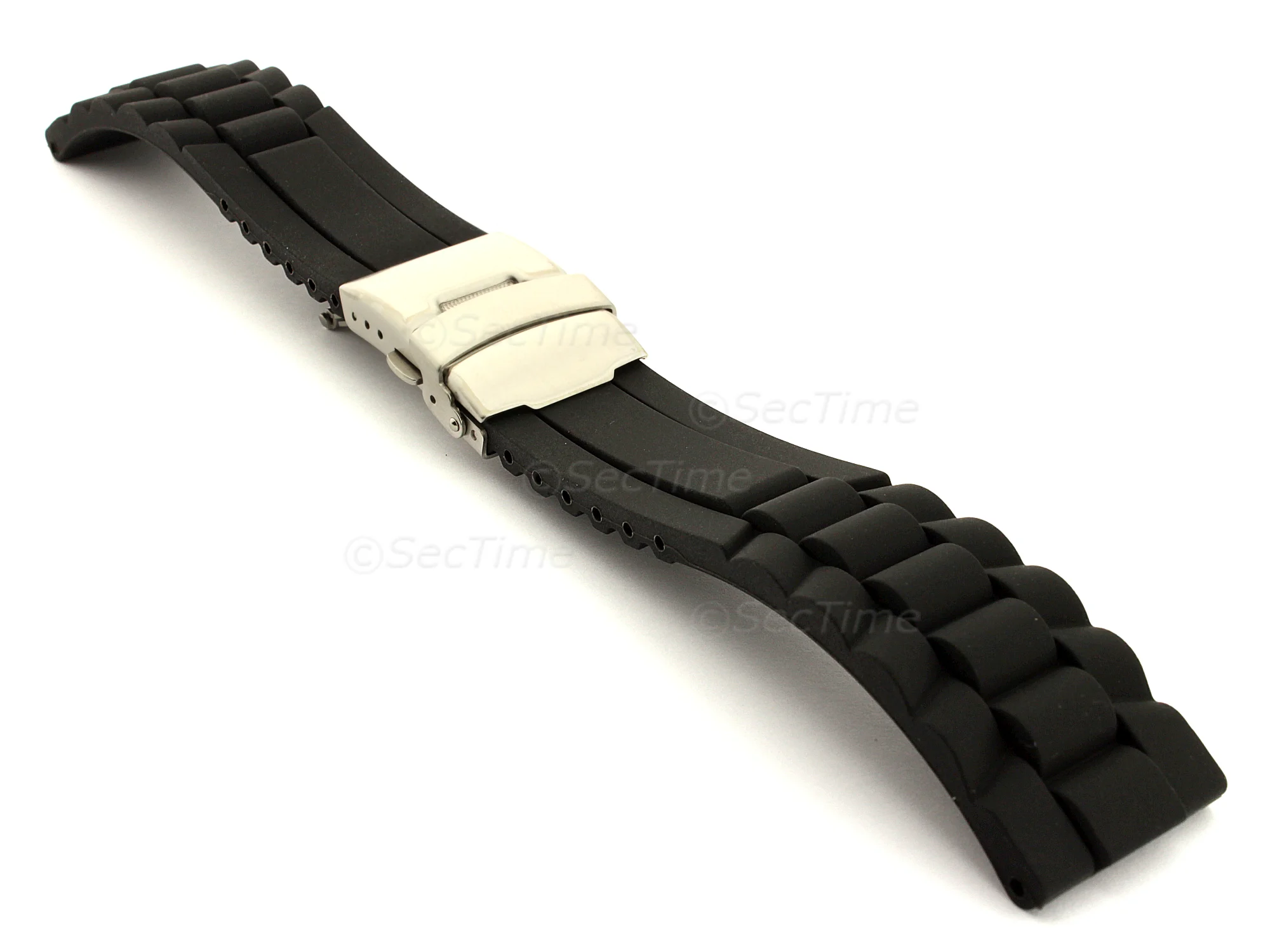 (image for) Silicone Watch Band GM with Deployment Clasp Waterproof Black 20mm (1)