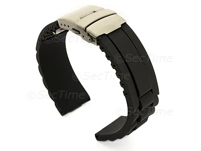 (image for) Silicone Watch Band GM with Deployment Clasp Waterproof Black 24mm