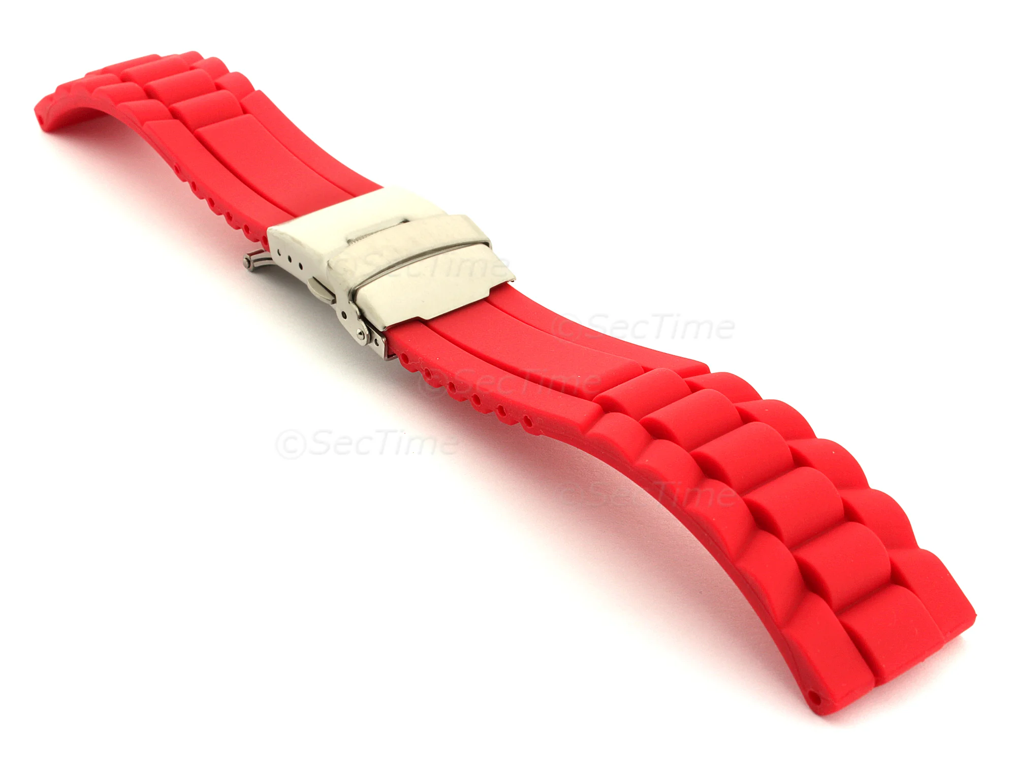 (image for) Silicone Watch Band GM with Deployment Clasp Waterproof Red 20mm (1)
