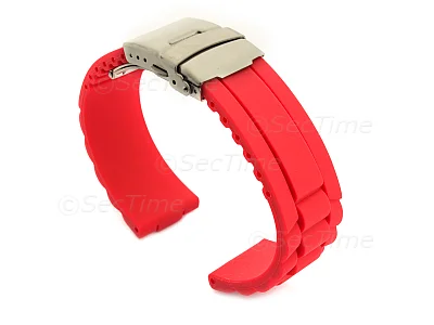 (image for) Silicone Watch Band GM with Deployment Clasp Waterproof Red 24mm
