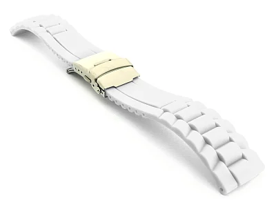 (image for) Silicone Watch Band GM with Deployment Clasp Waterproof White 20mm (1)