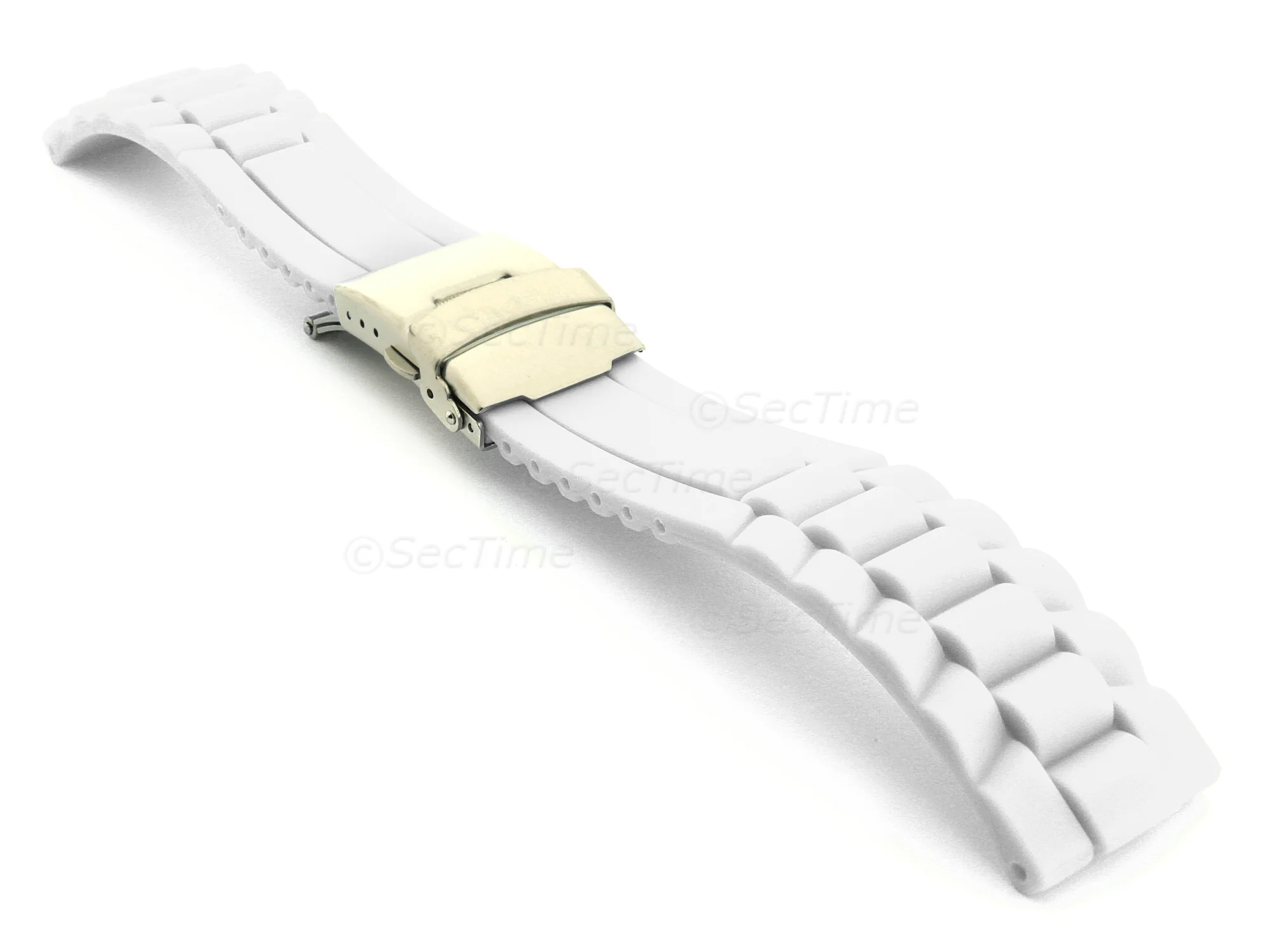(image for) Silicone Watch Band GM with Deployment Clasp Waterproof White 20mm (1)