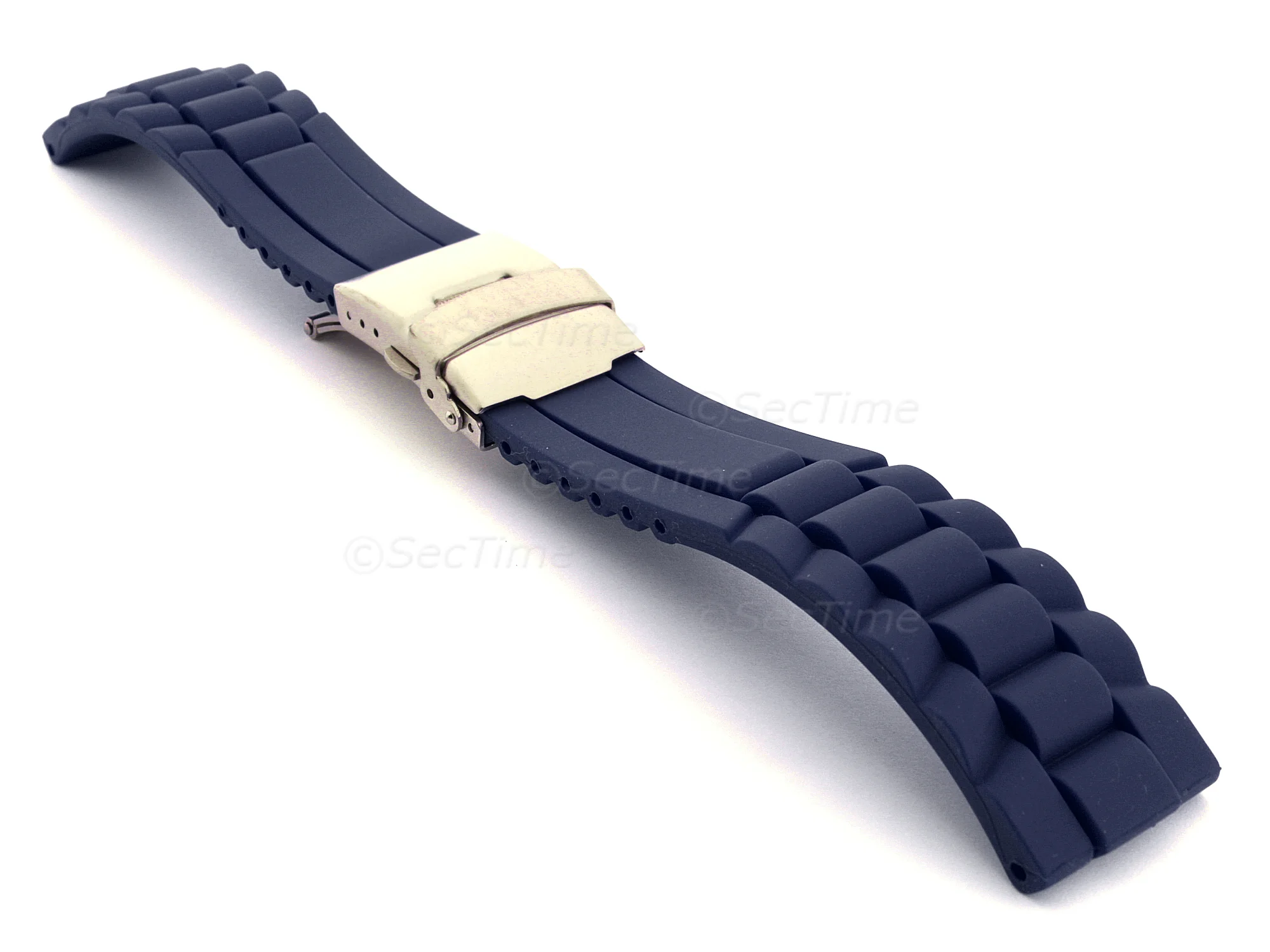 (image for) Silicone Watch Band GM with Deployment Clasp Waterproof Navy Blue 18mm (1)