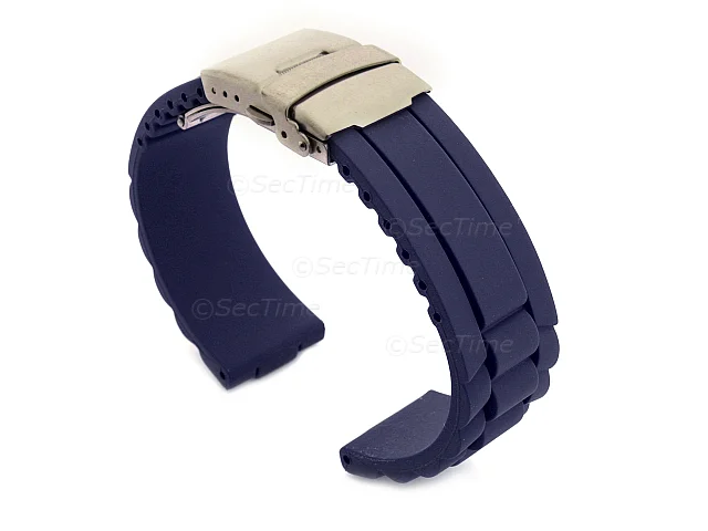 (image for) Silicone Watch Band GM with Deployment Clasp Waterproof Navy Blue 18mm