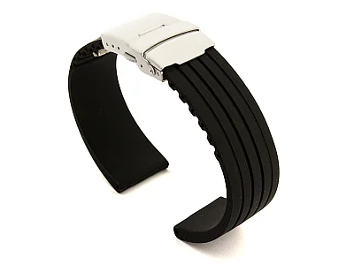 (image for) Silicone Watch Strap GS with Deployment Clasp Waterproof Black 22mm (1)