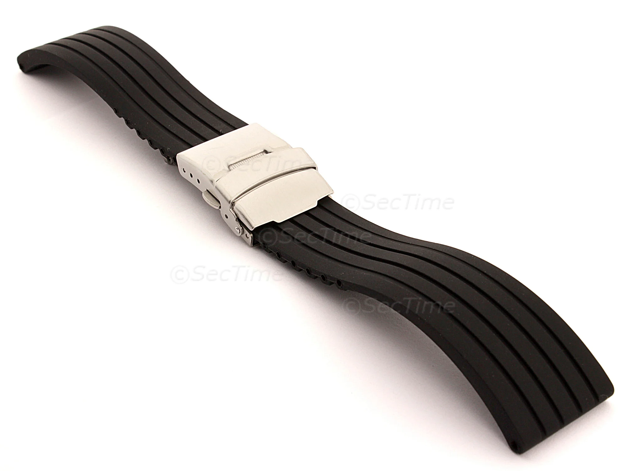 (image for) Silicone Watch Strap GS with Deployment Clasp Waterproof Black 22mm