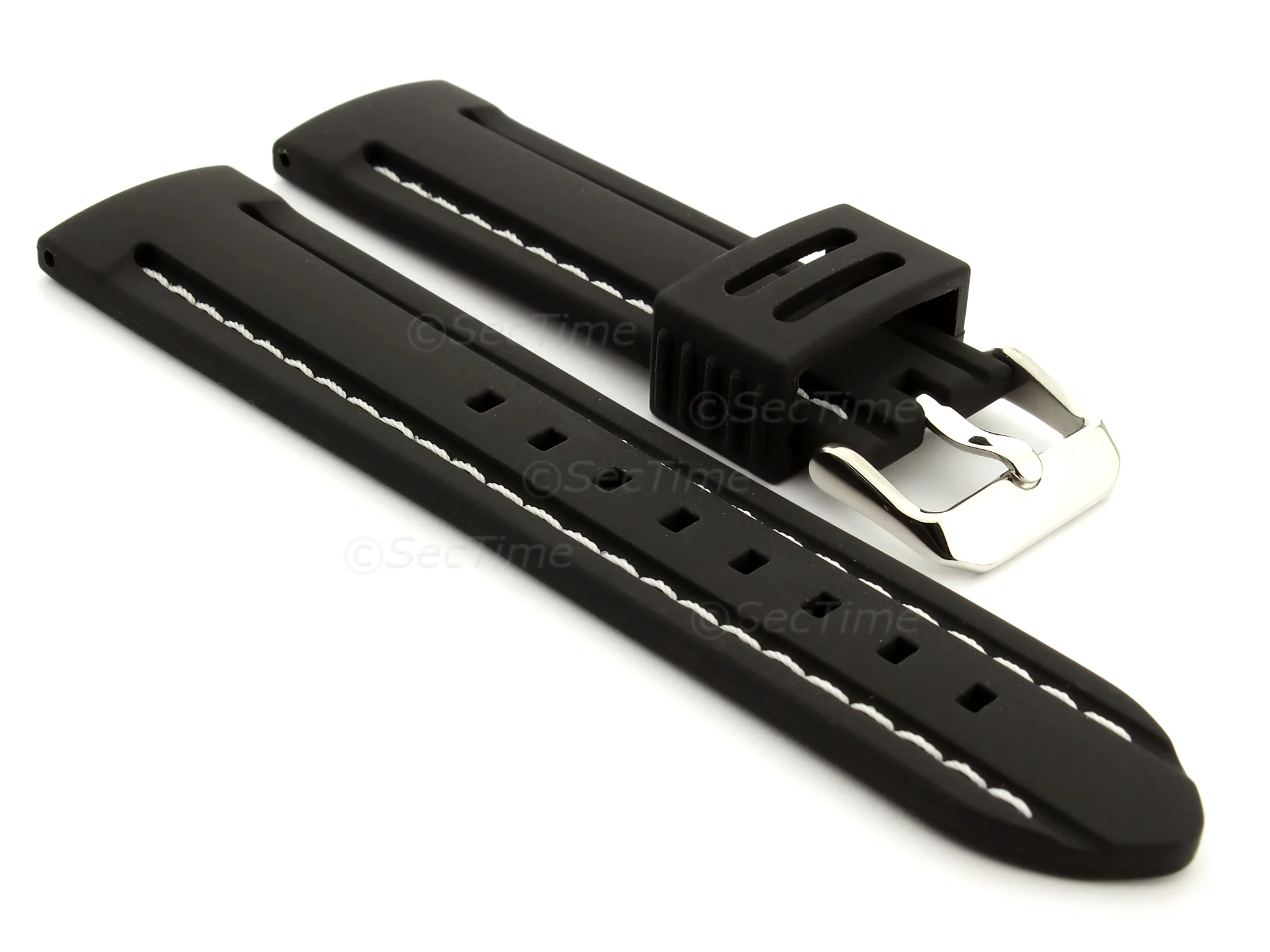 (image for) Silicon Rubber Waterproof Watch Strap Panor Black / White 22mm