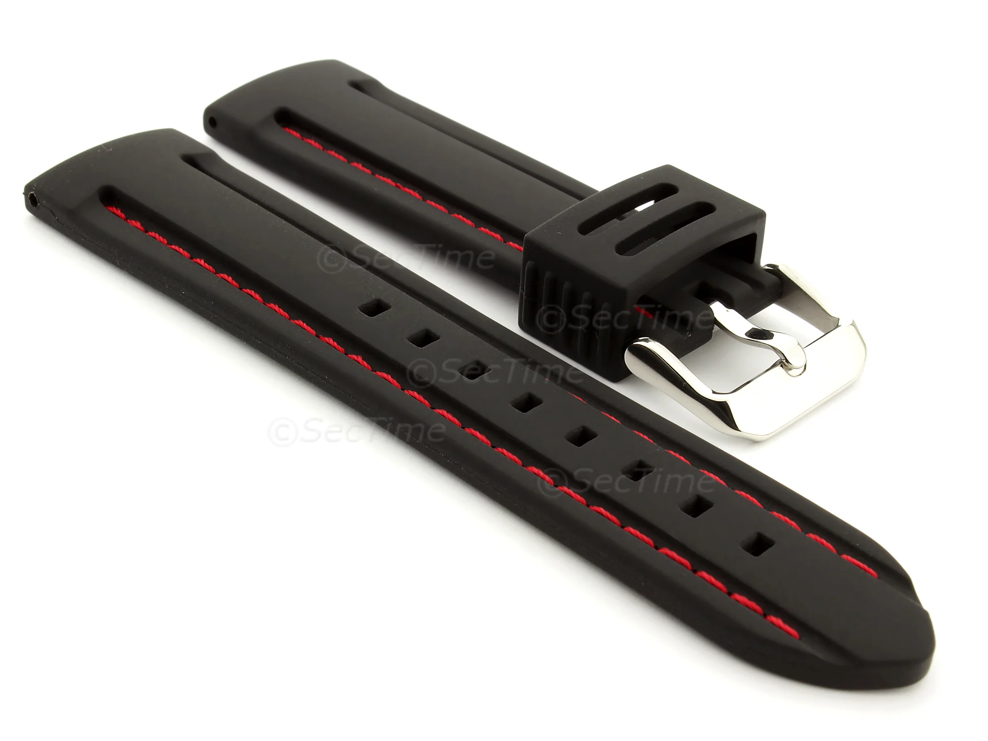 (image for) Silicon Rubber Waterproof Watch Strap Panor Black / Red 22mm