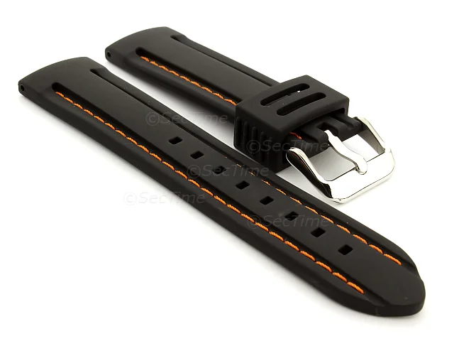 (image for) Silicon Rubber Waterproof Watch Strap Panor Black / Orange 22mm